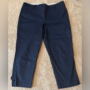 Talbots Perfect Crop Pants Size 12 Petite Navy Blue Button Ankle Pockets